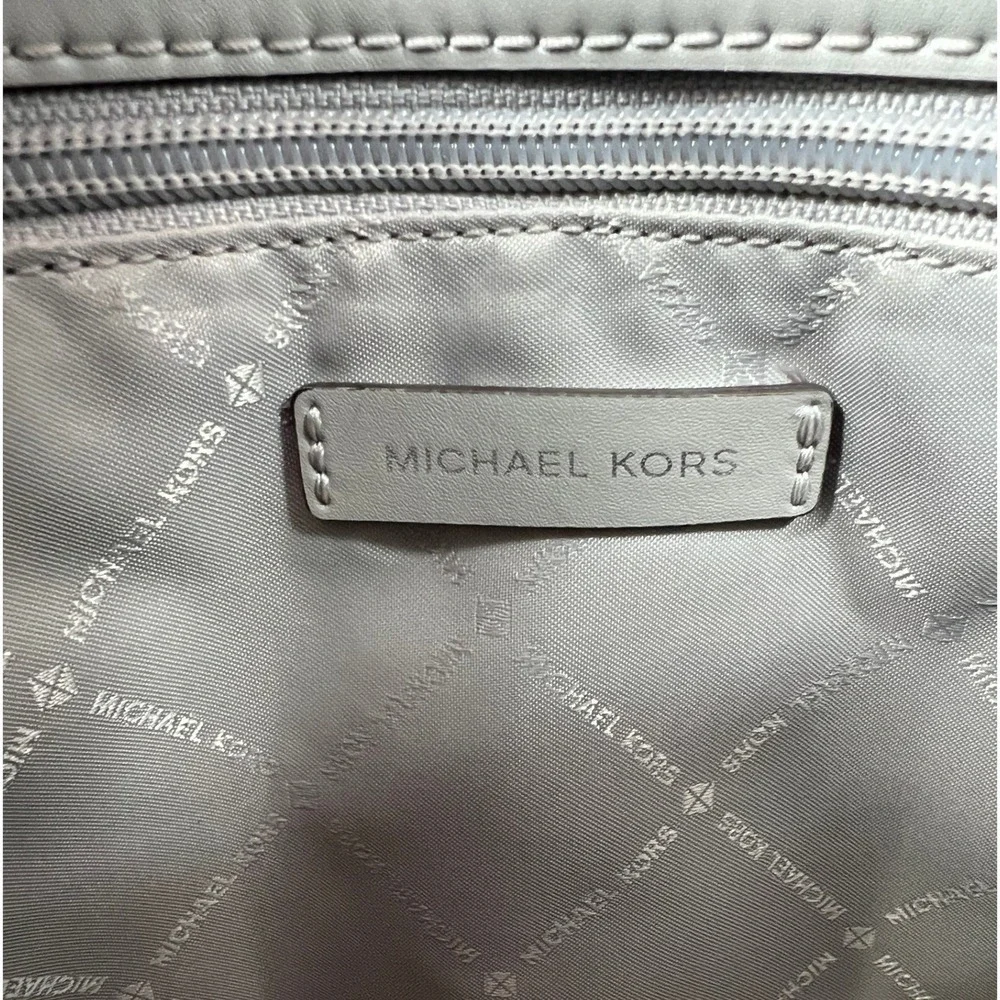 Michael Kors Handbag Gray Taupe Suede Leather Hobo Shoulder‎ Bag Silver MK Logo